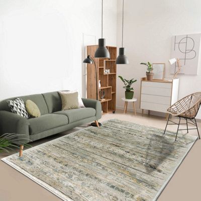 Vernal Kwan Grey, Beige, and Green Machine Washable Rug -  For Living Room, Dining Room, Bedroom, Kitchens, 152 cm x 213 cm