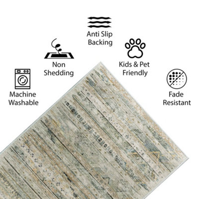 Vernal Kwan Grey, Beige, and Green Machine Washable Rug -  For Living Room, Dining Room, Bedroom, Kitchens, 152 cm x 213 cm
