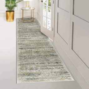 Vernal Kwan Grey, Beige, and Green Machine Washable Runner -  For Living Room, Dining Room, Bedroom, Kitchens, 76 cm x 243 cm