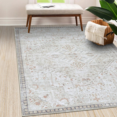 Vernal Liam Machine Washable Rug for Living Room, Bedroom, Dining Room, Beige, Grey & Copper, 120 cm X 180 cm