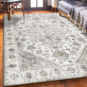 Vernal Milagros Grey and White Machine Washable Rug - For Living Room, Dining Room, Bedroom, Kitchens, 90 cm x 150 cm