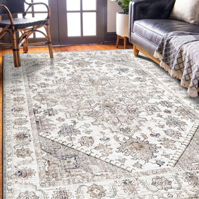 Vernal Milagros Persian Machine Washable Area Rug, Grey/White , 200 cm x 300 cm