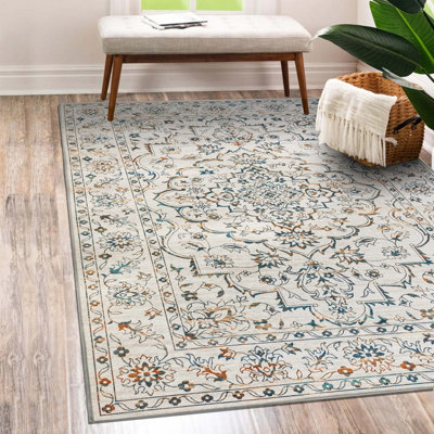 Vernal Odessa Blue Machine Washable Rug, Blue/Yellow/ Cream , 200 cm x 300 cm