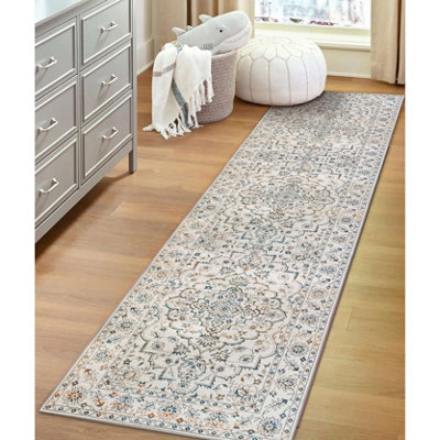 Vernal Odessa Blue Machine Washable Runner Rug, Blue/Yellow/ Cream , 76 cm x 243 cm