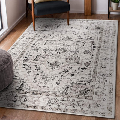 Vernal Peoria Beige and Grey Machine Washable Rug , 120 cm x 180 cm