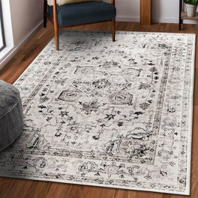 Vernal Peoria Beige and Grey Machine Washable Rug - For Living Room, Dining Room, Bedroom, Kitchens, 90 cm x 150 cm