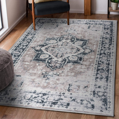 Vernal Peoria Black, Brown and Beige Machine Washable Rug , 120 cm x 180 cm