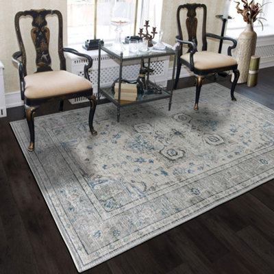 Vernal Peoria Grey, Blue and Cream Machine Washable Rug , 152 cm x 213 cm