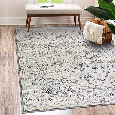 Vernal Peoria Persian    Machine Washable Rug, Blue/ Grey/cream , 152 cm x 213 cm