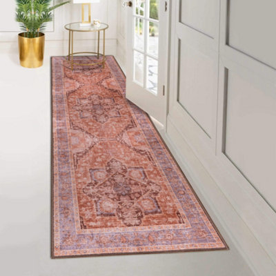 Vernal Peoria Rust, Brown and Grey Machine Washable Rug , 76 cm x 243 cm
