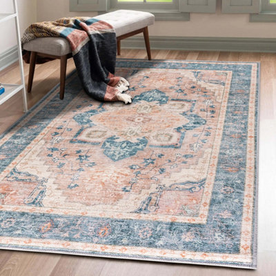 Vernal Peoria Teal, Cream and Orange Machine Washable Rug , 120 cm x 180 cm