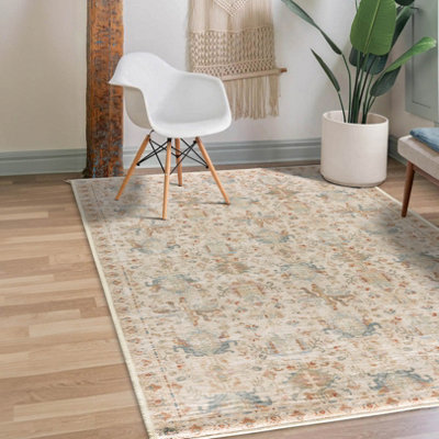 Vernal Sasae Beige, Stone Blue, and Green Machine Washable Rug - For Living Room, Dining Room, Bedroom, Kitchens, 120 cm x 180 cm