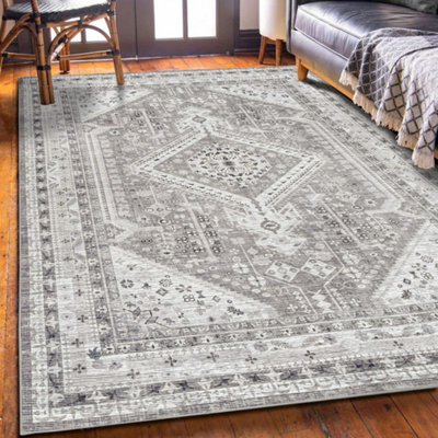 Vernal Senglea Grey Machine Washable Rug - For Living Room, Dining Room, Bedroom, Kitchens, 90 cm x 150 cm