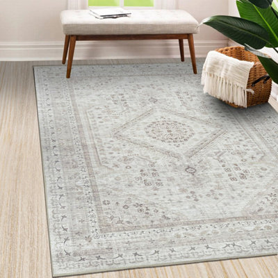 Vernal Senglea Machine Washable Rug for Living Room, Bedroom, Dining Room, Beige, Taupe, Cream, 120 cm X 180 cm