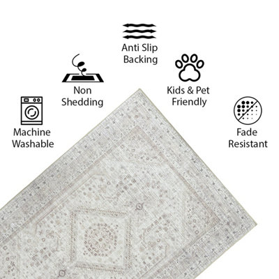 Vernal Senglea Machine Washable Rug for Living Room, Bedroom, Dining Room, Beige, Taupe, Cream, 120 cm X 180 cm