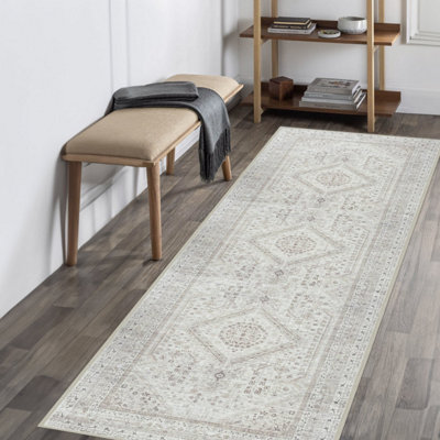 Vernal Senglea Machine Washable Rug for Living Room, Bedroom, Dining Room, Beige, Taupe, Cream, 76 cm X 243 cm