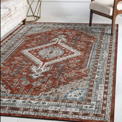 Vernal Senglea Persian Machine Washable Area Rug, Rust Red/Blue/Beige , 200 cm x 300 cm