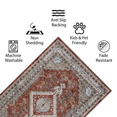 Vernal Senglea Persian Machine Washable Rug, Rust Red/Blue/Beige , 152 ...
