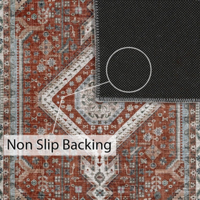 Vernal Senglea Persian Machine Washable Rug, Rust Red/Blue/Beige , 152 ...