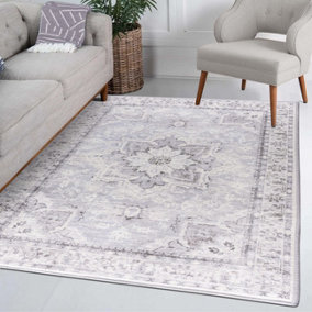 Vernal Sierra Grey, Blue and White Machine Washable Rug , 152 cm x 213 cm