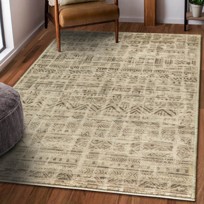 Vernal Sook Beige and Black Machine Washable Rug - For Living Room, Dining Room, Bedroom, Kitchens, 120 cm x 180 cm