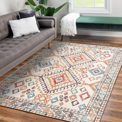 Vernal Yonker Machine Washable Rug, Orange/Blue/Cream , 152 cm x 213 cm