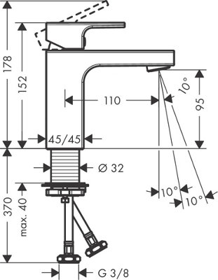 Vernis Shape 100 single lever matt black EcoSmart basin mixer without waste - 3