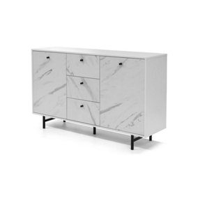 Veroli 01 Sideboard Cabinet - Elegance in White Marble & White Matt - W1500mm x H900mm x D410mm