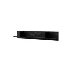 Veroli 02 Wall Shelf - Sleek Storage Solution in Black and Marble Finish - W1350mm x H200mm x D150mm