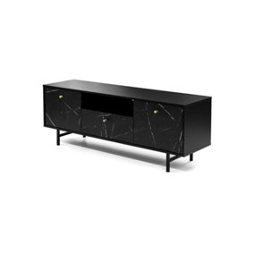 Veroli 03 TV Cabinet in Black and Marble Finish - Sleek Design Meets Organisational Excellence - W1500mm x H540mm x D410mm