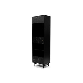Veroli 04 Tall Display Cabinet - Modern Elegance in Black and Marble Finish - W600mm x H2000mm x D410mm