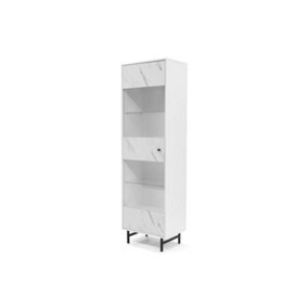 Veroli 04 Tall Display Cabinet - Modern Elegance in White and Marble Finish - W600mm x H2000mm x D410mm