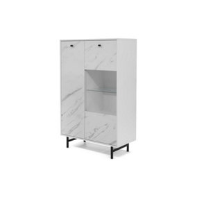 Veroli 05 Display Cabinet in White and Marble Finish - Contemporary Chic for Modern Homes - W900mm x H1400mm x D410mm