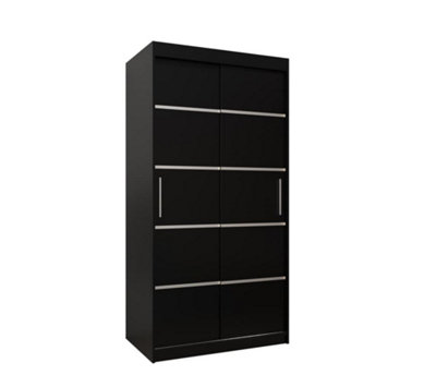 Verona 01 Contemporary 2 Sliding Door Wardrobe 5 Shelves 2 Rails Black Matt (H)2000mm (W)1000mm (D)620mm