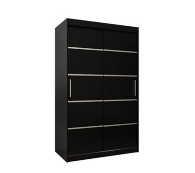 Verona 01 Contemporary 2 Sliding Door Wardrobe 5 Shelves 2 Rails Black Matt (H)2000mm (W)1200mm (D)620mm