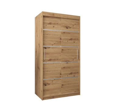 Verona 01 Contemporary 2 Sliding Door Wardrobe 5 Shelves 2 Rails Oak Artisan Effect (H)2000mm (W)1000mm (D)620mm