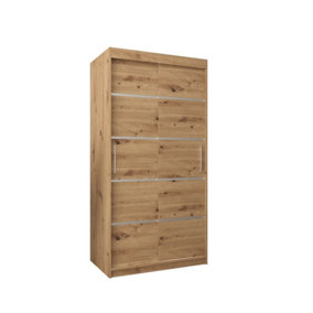 Verona 01 Contemporary 2 Sliding Door Wardrobe 5 Shelves 2 Rails Oak Artisan Effect (H)2000mm (W)1000mm (D)620mm