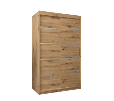 Verona 01 Contemporary 2 Sliding Door Wardrobe 5 Shelves 2 Rails Oak Artisan Effect (H)2000mm (W)1200mm (D)620mm