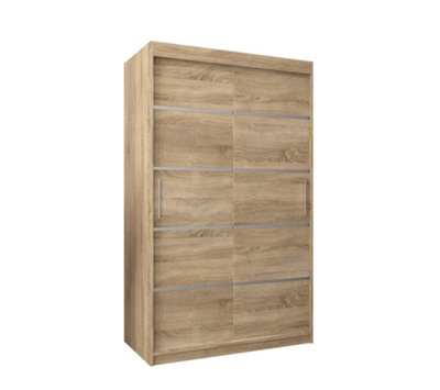 Verona 01 Contemporary 2 Sliding Door Wardrobe 5 Shelves 2 Rails Oak Sonoma Effect (H)2000mm (W)1200mm (D)620mm