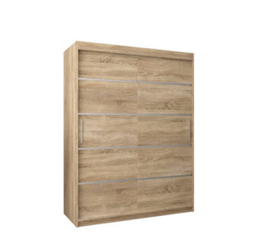 Verona 01 Contemporary 2 Sliding Door Wardrobe 5 Shelves 2 Rails Oak Sonoma Effect (H)2000mm (W)1500mm (D)620mm