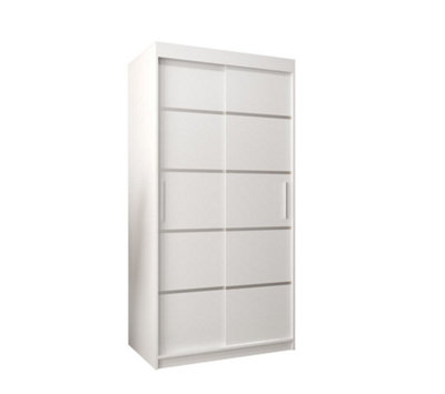 Verona 01 Contemporary 2 Sliding Door Wardrobe 5 Shelves 2 Rails White Matt (H)2000mm (W)1000mm (D)620mm