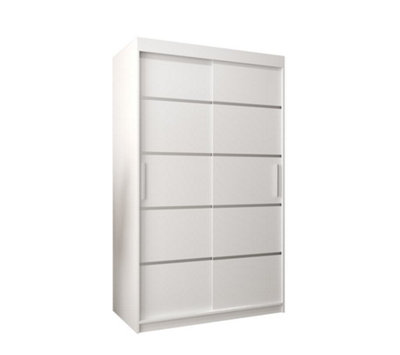 Verona 01 Contemporary 2 Sliding Door Wardrobe 5 Shelves 2 Rails White Matt (H)2000mm (W)1200mm (D)620mm