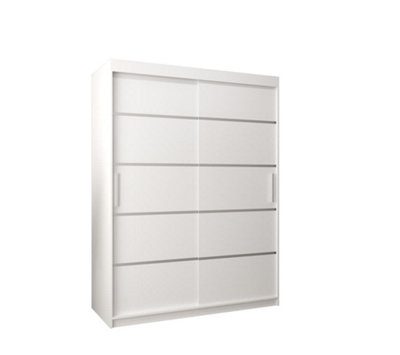 Verona 01 Contemporary 2 Sliding Door Wardrobe 5 Shelves 2 Rails White Matt (H)2000mm (W)1500mm (D)620mm