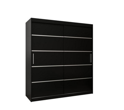 Verona 01 Contemporary 2 Sliding Door Wardrobe 9 Shelves 2 Rails Black Matt (H)2000mm (W)1800mm (D)620mm