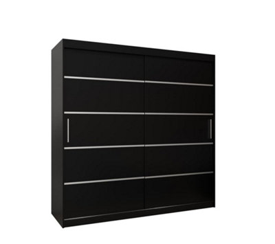 Verona 01 Contemporary 2 Sliding Door Wardrobe 9 Shelves 2 Rails Black Matt (H)2000mm (W)2000mm (D)620mm