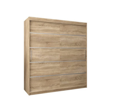 Verona 01 Contemporary 2 Sliding Door Wardrobe 9 Shelves 2 Rails Oak Sonoma Effect (H)2000mm (W)1800mm (D)620mm