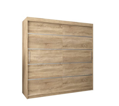 Verona 01 Contemporary 2 Sliding Door Wardrobe 9 Shelves 2 Rails Oak Sonoma Effect (H)2000mm (W)2000mm (D)620mm