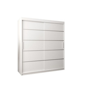 Verona 01 Contemporary 2 Sliding Door Wardrobe 9 Shelves 2 Rails White Matt (H)2000mm (W)1800mm (D)620mm