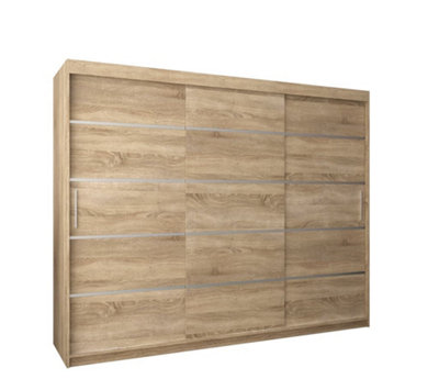 Verona 01 Contemporary 3 Sliding Door Wardrobe 9 Shelves 2 Rails Oak Sonoma Effect (H)2000mm (W)2500mm (D)620mm