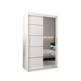 Verona 02 Contemporary 2 Mirrored Sliding Door Wardrobe 5 Shelves 2 Rails White Matt (H)2000mm (W)1200mm (D)620mm